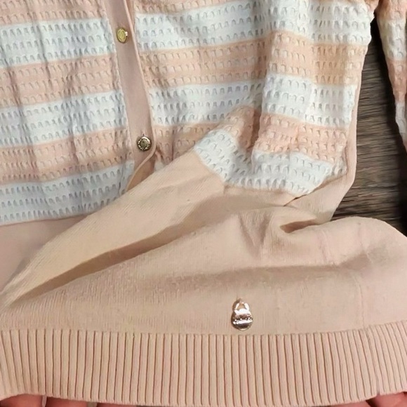 Calvin Klein Cream White & Peach Striped Button Down Cardigan - Picture 6 of 8